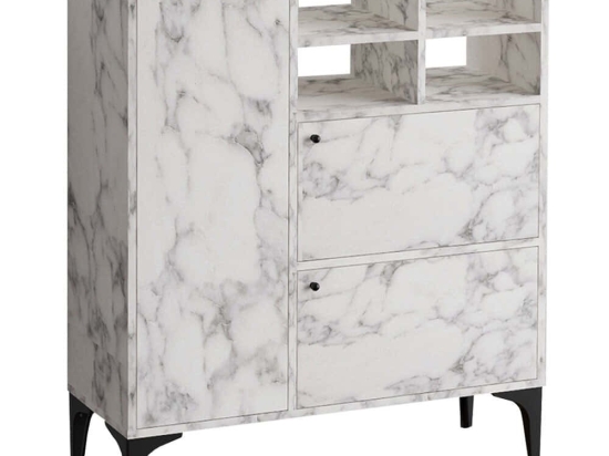 Μπουφές Ewa 793ELG1816 100x35x125cm Marble Effect White Μοριοσανίδα, Μελαμίνη