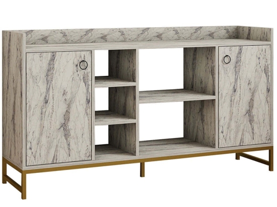 Μπουφές Vuslat 835PUQ3407 160x40x85cm Marble Effect White Μοριοσανίδα, Μέταλλο
