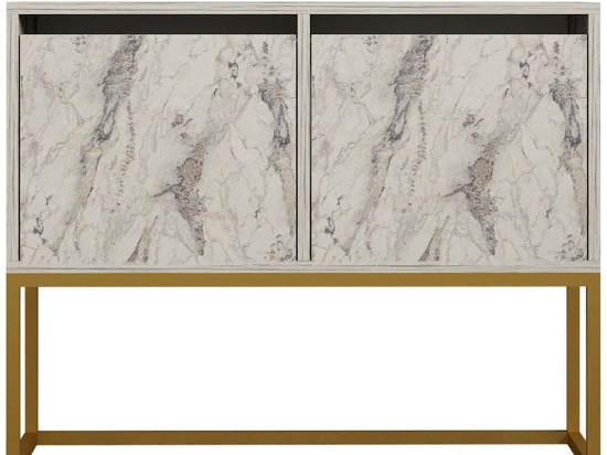 Κονσόλα Zermat 495SSE1909 90x34x70cm Marble Effect White-Gold Μοριοσανίδα, Μελαμίνη