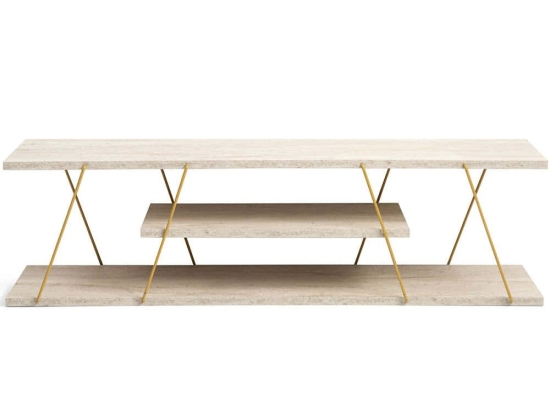 Έπιπλο Τηλεόρασης Canaz 854KLN3086 120x30x33cm Travertine Beige-Gold