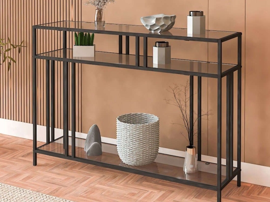 Κονσόλα Venedik 706CLN1197 100x78x30cm Black-Fume Μέταλλο,Γυαλί
