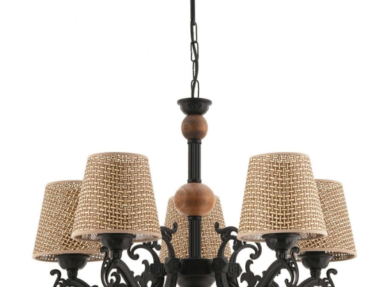Φωτιστικό Οροφής Fiona Hazeran Wood 390FLH2301 55x65cm 5xE27 40W Black-Natural Opviq