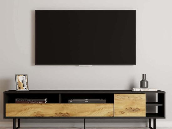 Έπιπλο Tηλεόρασης Luga 382NRC2517 180x29,8x44,7cm Black-Oak