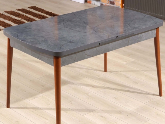 Τραπέζι Επεκτεινόμενο Aris 107BCK1515 132/170x76,5x79cm Stone Effect Anthracite-Walnut Μοριοσανίδα,Ξύλο