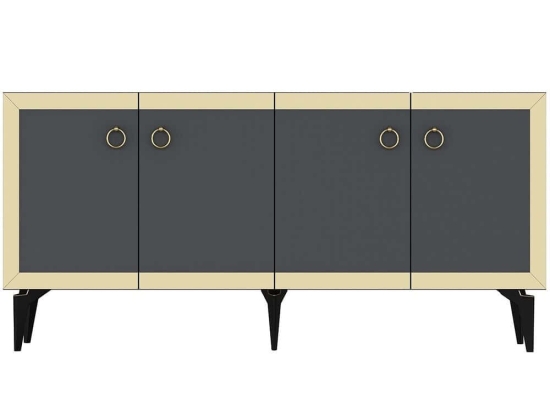 Μπουφές Poli 475OLV2301 150x40x79cm Marble Effect Black Anthracite-Gold Μοριοσανίδα, Μελαμίνη