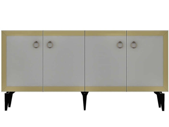 Μπουφές Poli 475OLV2303 150x40x79cm Marble Effect Black White-Gold Μοριοσανίδα, Μελαμίνη