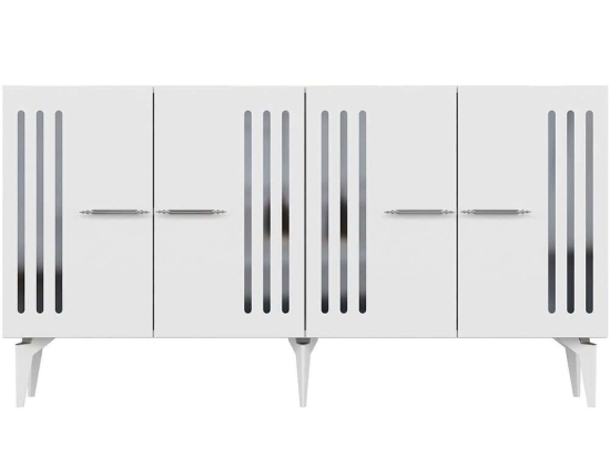 Μπουφές Junes 475OLV2316 150x40x79cm White-Silver Μοριοσανίδα, Μελαμίνη