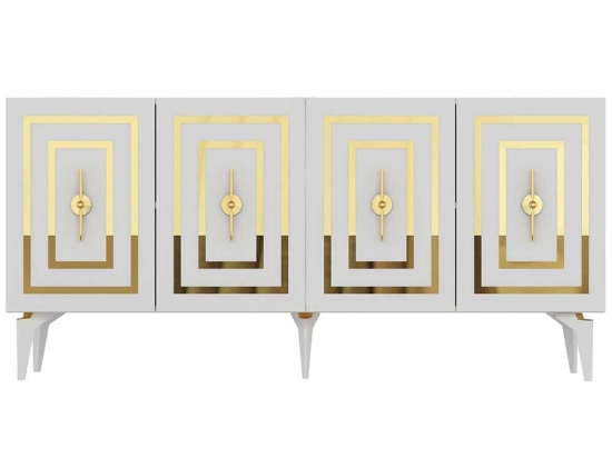 Μπουφές Viola 475OLV2318 150x40x79cm White-Gold Μοριοσανίδα, Μελαμίνη