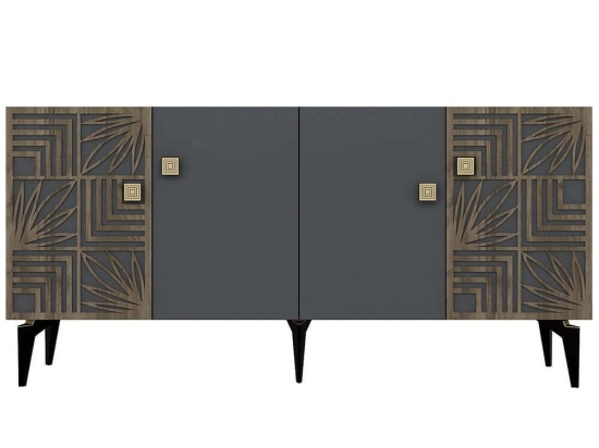 Μπουφές Midia 475OLV2327 150x40x79cm Dark Oak-Anthracite Μοριοσανίδα, Μελαμίνη
