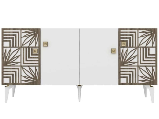 Μπουφές Midia 475OLV2328 150x40x79cm Dark Oak-White Μοριοσανίδα, Μελαμίνη
