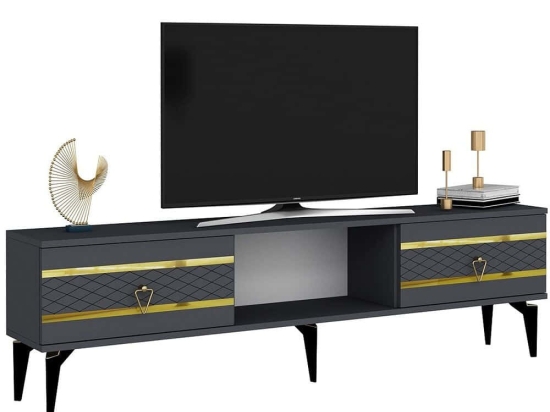 Έπιπλο Τηλεόρασης Pelin 475OLV2913 150x29,6x44,6cm Anthracite-Gold