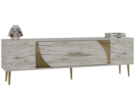 Έπιπλο Τηλεόρασης Dekop 475OLV3023 150x29,6x48,2cm Marble Effect White-Gold