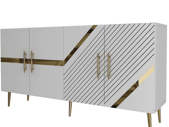 Μπουφές Fuga 475OLV1778 150x35x75cm White-Gold Μοριοσανίδα, Μελαμίνη