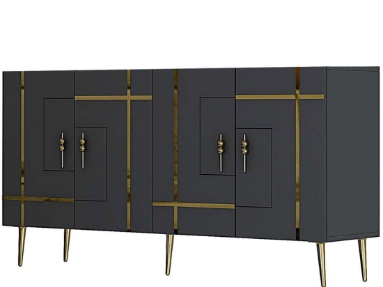 Μπουφές Line 475OLV1780 150x35x75cm Anthracite-Gold Μοριοσανίδα, Μελαμίνη