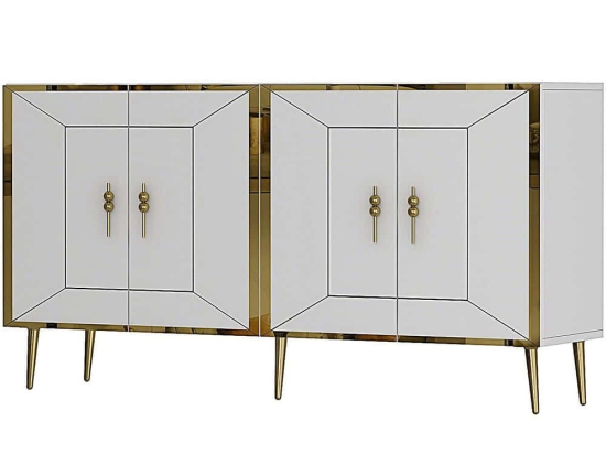 Μπουφές Arno 475OLV1790 150x35x75cm White-Gold Μοριοσανίδα, Μελαμίνη