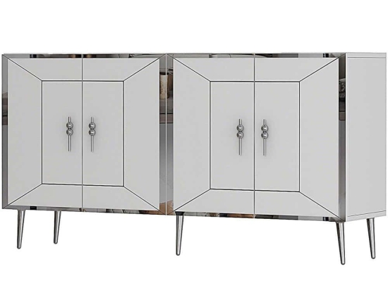 Μπουφές Arno 475OLV1791 150x35x75cm White-Silver Μοριοσανίδα, Μελαμίνη