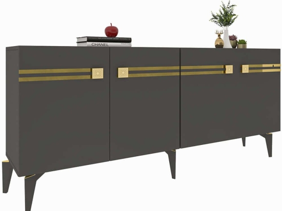 Μπουφές Hayat 475OLV1792 150x35x80cm Anthracite-Gold Μοριοσανίδα, Μελαμίνη