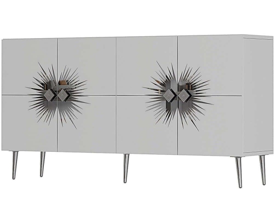 Μπουφές Nida 475OLV1797 150x35x75cm White-Silver Μοριοσανίδα, Μελαμίνη