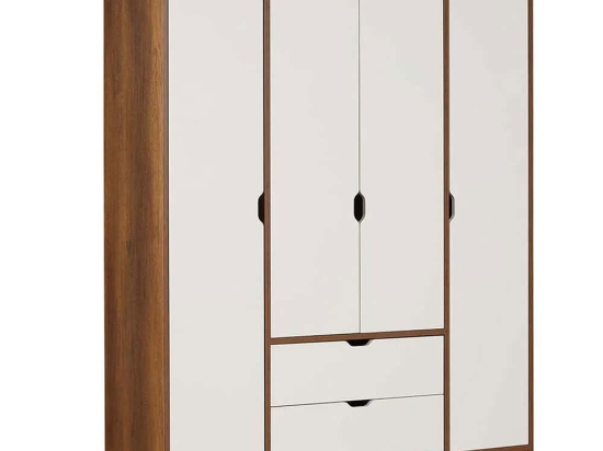 Ντουλάπα Τετράφυλλη Tuval 230TVL1907 140x50x182cm Walnut-Stone Τετράφυλλη