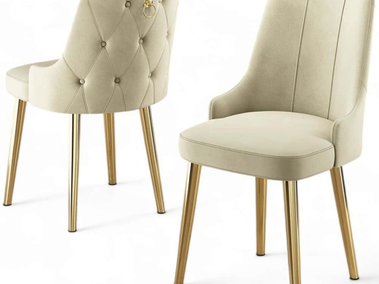 Καρέκλα Newa Babyface (Σετ 4Τμχ) 240CHR1584 46x46x94cm Cream-Gold Μέταλλο,Ύφασμα