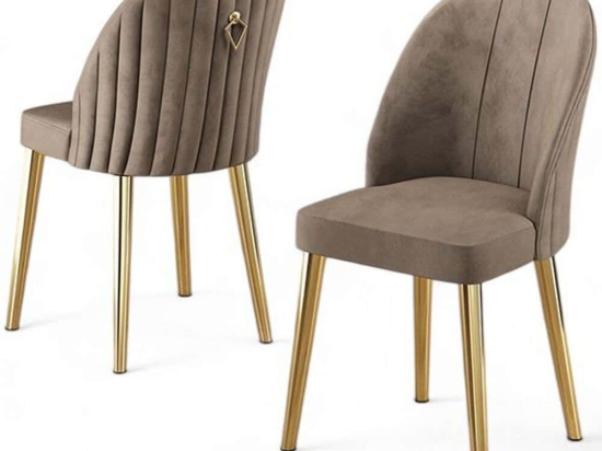 Καρέκλα Mara Babyface (Σετ 4Τμχ) 240CHR1748 45x42x91cm Cappuccino-Gold Μέταλλο,Ύφασμα