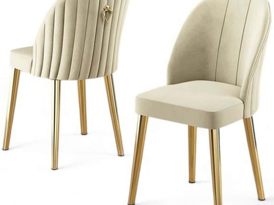 Καρέκλα Mara Babyface (Σετ 4Τμχ) 240CHR1749 45x42x91cm Cream-Gold Μέταλλο,Ύφασμα