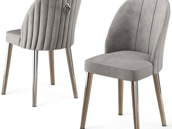Καρέκλα Mara Babyface (Σετ 4Τμχ) 240CHR1755 45x42x91cm Grey-Chrome Μέταλλο,Ύφασμα
