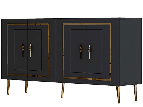 Μπουφές Piero 475OLV3101 150x35x75cm Anthracite-Gold Μοριοσανίδα, Μελαμίνη