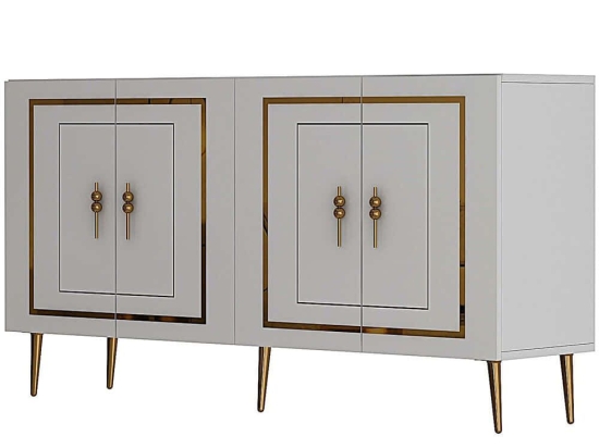 Μπουφές Piero 475OLV3103 150x35x75cm White-Gold Μοριοσανίδα, Μελαμίνη