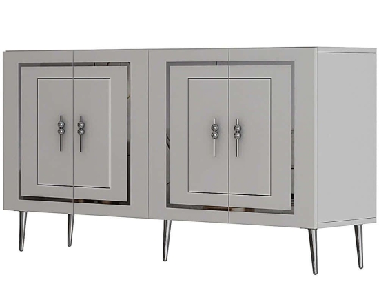 Μπουφές Piero 475OLV3104 150x35x75cm White-Silver Μοριοσανίδα, Μελαμίνη