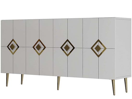 Μπουφές Robber 475OLV3107 150x35x75cm White-Gold Μοριοσανίδα, Μελαμίνη
