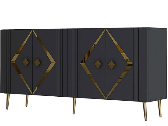 Μπουφές Domino 475OLV3109 150x35x75cm Anthracite-Gold Μοριοσανίδα, Μελαμίνη