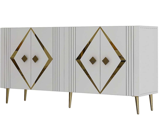 Μπουφές Domino 475OLV3111 150x35x75cm White-Gold Μοριοσανίδα, Μελαμίνη