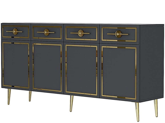 Μπουφές Belly 475OLV3117 150x35x75cm Anthracite-Gold Μοριοσανίδα, Μελαμίνη