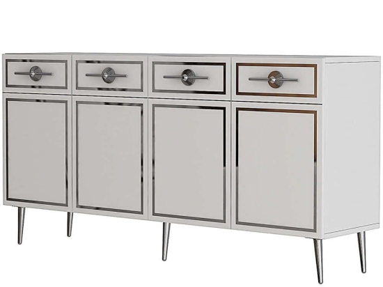 Μπουφές Belly 475OLV3120 150x35x75cm White-Silver Μοριοσανίδα, Μελαμίνη