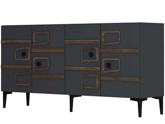 Μπουφές Esta 475OLV3121 150x35x75cm Anthracite-Walnut Μοριοσανίδα, Μελαμίνη