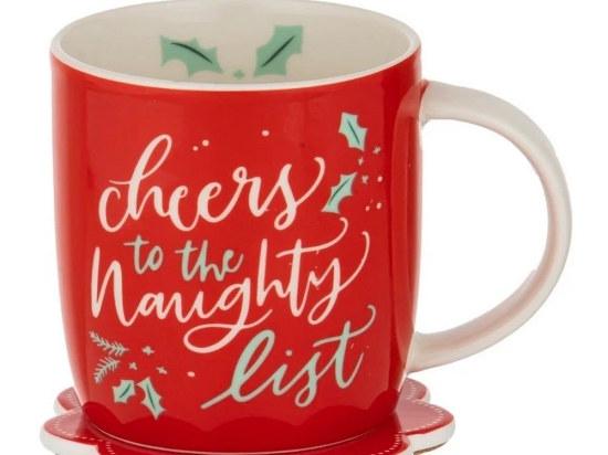 Χριστουγεννιάτικη Κούπα Με Σουβέρ Naughty List (Σετ 2Τμχ) 73038 350ml Red Ladelle