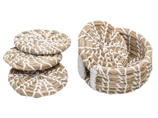 Σουβέρ Με Θήκη (Σετ 4Τμχ) 63039 13cm Cream-White Ladelle Seagrass
