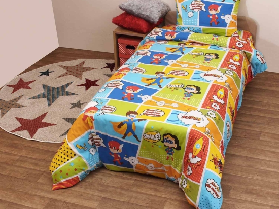 Βρεφικά Σεντόνια Σετ 2τμχ Κόμικ Multi Viopros Λίκνου 80x100cm Χωρίς Λάστιχο 100% Βαμβάκι