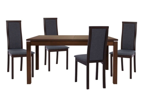 Τραπεζαρία (Σετ 5Τμχ) HM11781 Walnut-Grey 4 Θέσεων Ξύλο,Ύφασμα