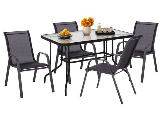 Τραπεζαρία (Σετ 5Τμχ) HM5193.03 Με Τραπέζι 110x60cm & 4 Καρέκλες Grey 4 Θέσεων