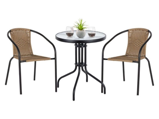 Τραπεζαρία (Σετ 3Τμχ) Camel HM11866.03 Τραπέζι Φ60x68cm & 2 Πολυθρόνες Rattan Natural-Black 2 Θέσεων