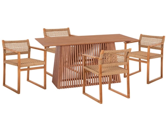 Τραπεζαρία Narley (Σετ 5Τμχ) HM21078.01 160x79,5x76,5cm Natural 4 Θέσεων Ξύλο,Σχοινί