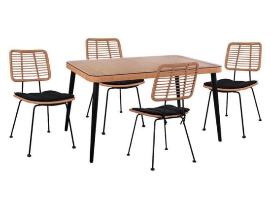 Τραπεζαρίας Σετ 5Τμχ 140X80Χ78Υ Beige & Black HM10492 4 Θέσεων