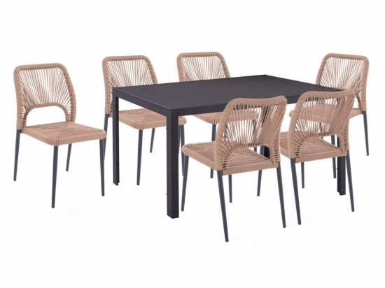 Τραπεζαρία HM11526.01 (Σετ 7τμχ) Τραπέζι 150X90 Και Καρέκλες Με Σχοινί Beige - Grey 6 Θέσεων