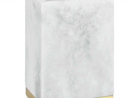 Ποτηροθήκη Modern AH-BA68123 7x5x10,5cm Marble Effect White-Gold Andrea House Ατσάλι,Polyresin
