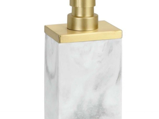 Δοχείο Κρεμοσάπουνου Modern AH-BA68124 7x5x18cm 250ml Marble Effect White-Gold Andrea House Ατσάλι,Polyresin