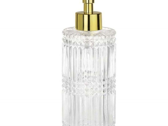 Δοχείο Κρεμοσάπουνου Diamond AH-BA69124 Φ7x12cm 290ml Clear-Gold Andrea House Πλαστικό, Γυαλί