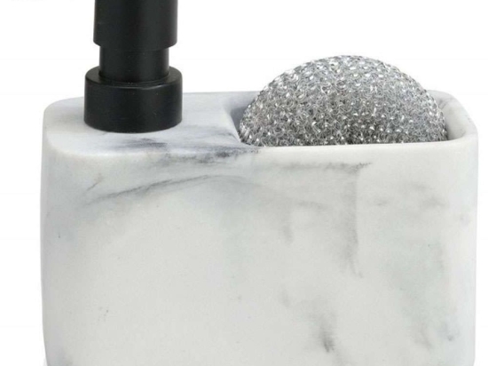 Δοχείο Κρεμοσάπουνου Με Θήκη Για Σφουγγάρι Marble LBTAH-CC69168 15x8x14cm 300ml Black-White Andrea H Πολυρεσίνη