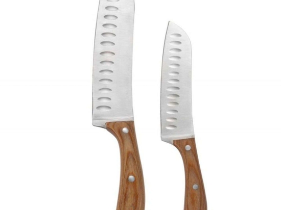 Μαχαίρια Santoku (Σετ 2Τμχ) AH-MS73157 3x23/5x30cm Natural-Inox Andrea House Ατσάλι,Ξύλο